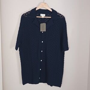 Spier & Mackay Cotton Crochet Button Front Navy Polo Men's Size XL New
